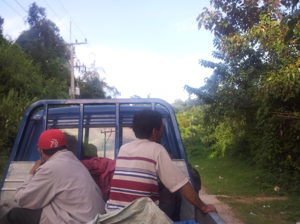 In the back of yet another pickup truck in Laos!